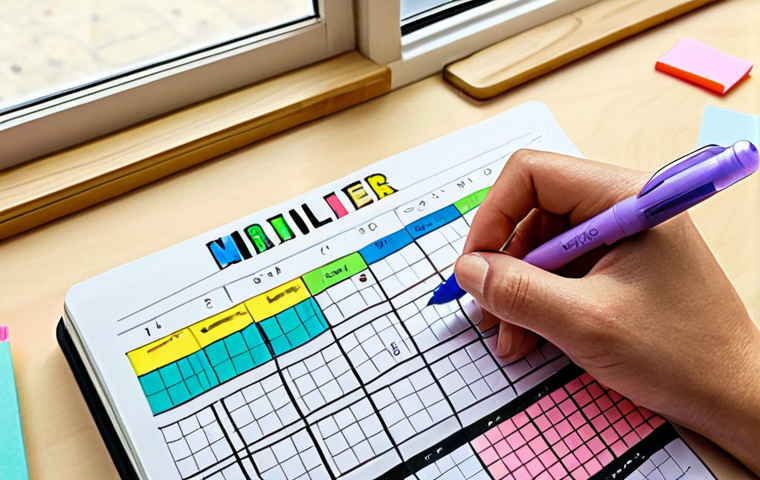 **

A person joyfully marking progress on a habit tracker, surrounded by encouraging sticky notes and a clean, organized workspace.  Soft, natural light filters through a window, creating a sense of calm and focus.  The tracker shows consistent progress in areas like "English Study," "Exercise," and "Gratitude Journal."  Utilize a pastel color palette for a modern and approachable feel.  Include elements of stationery popular in Japan (e.g., Mildliner highlighters, Pilot FriXion pens).

**