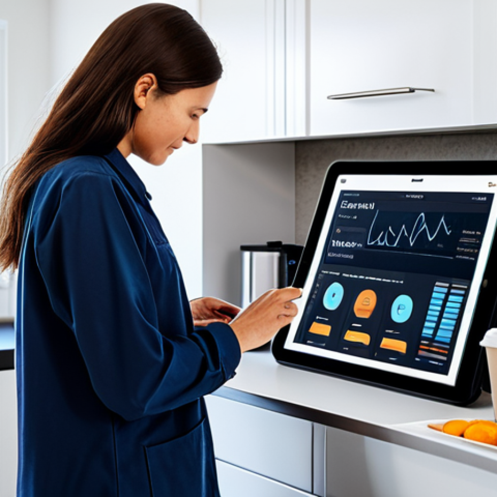 Optimized Morning Routine**
A bright, modern kitchen scene at sunrise. A person, fully clothed and wearing modest, comfortable clothing, is preparing a coffee while looking at data displayed on a tablet showing coffee bean types and caffeine levels. Charts visualizing sleep data are subtly displayed in the background. The scene is clean and organized, representing efficiency and well-being. Safe for work, appropriate content, fully clothed, professional, perfect anatomy, correct proportions, natural pose, high quality.
**